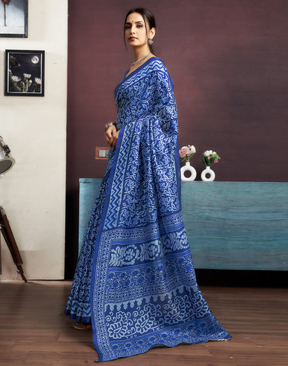 Dark Blue Bhagalpuri Silk Printed Saree