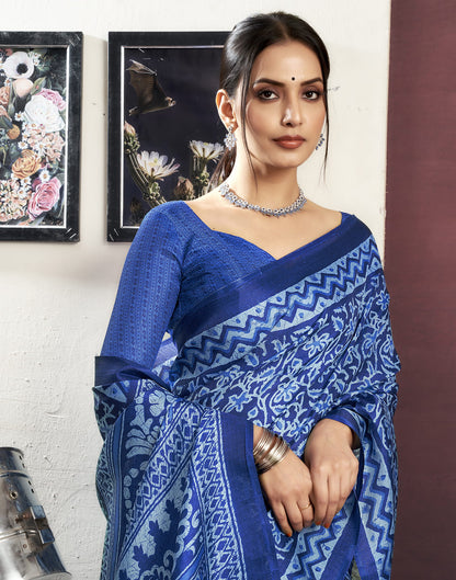 Dark Blue Bhagalpuri Silk Printed Saree