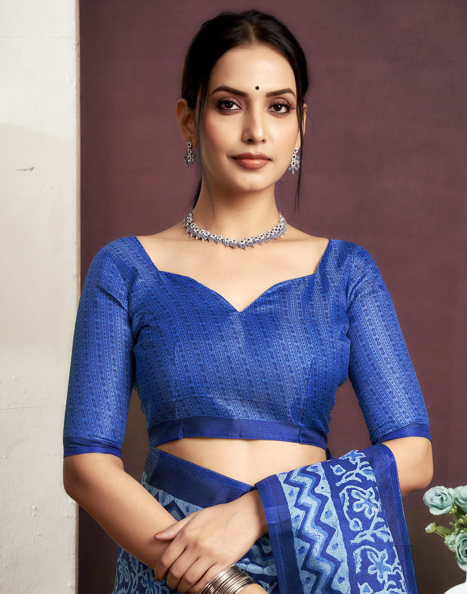 Indigo Cotton Blend Printed Saree