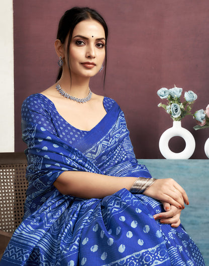 Indigo Cotton Blend Printed Saree