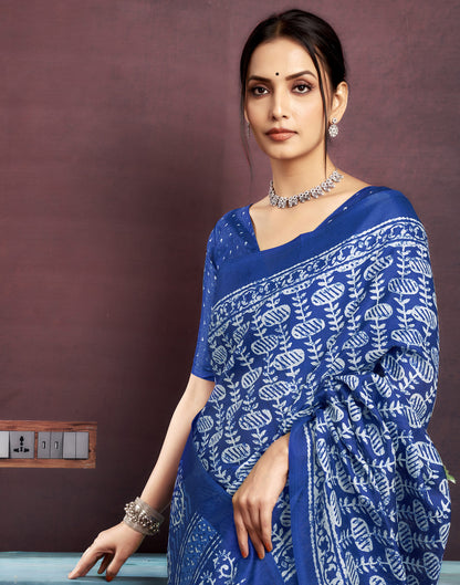 Indigo Cotton Blend Printed Saree