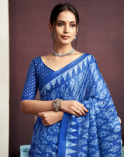 Indigo Cotton Blend Printed Saree