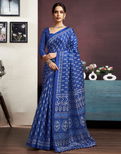 Indigo Cotton Blend Printed Saree