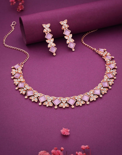 Lavender Rose Gold Choker Necklace Set With Dangle Earring