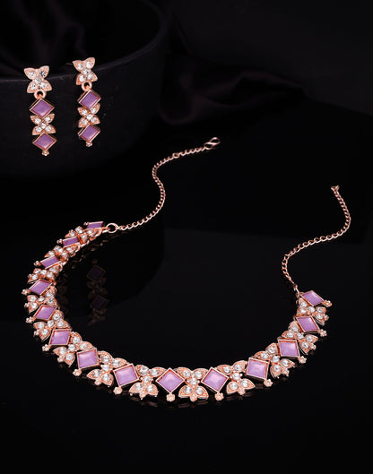 Lavender Rose Gold Choker Necklace Set With Dangle Earring