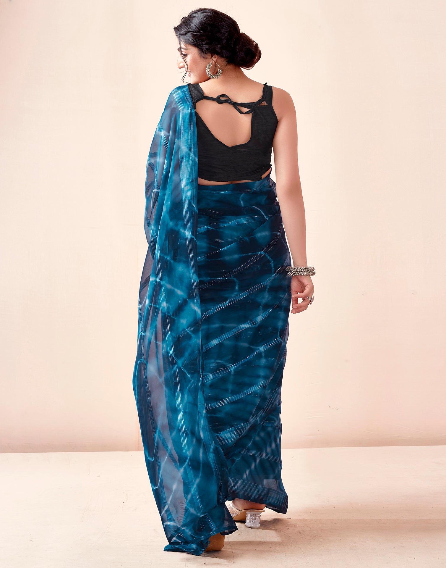 Ready to Wear Blue Georgette Printed Saree