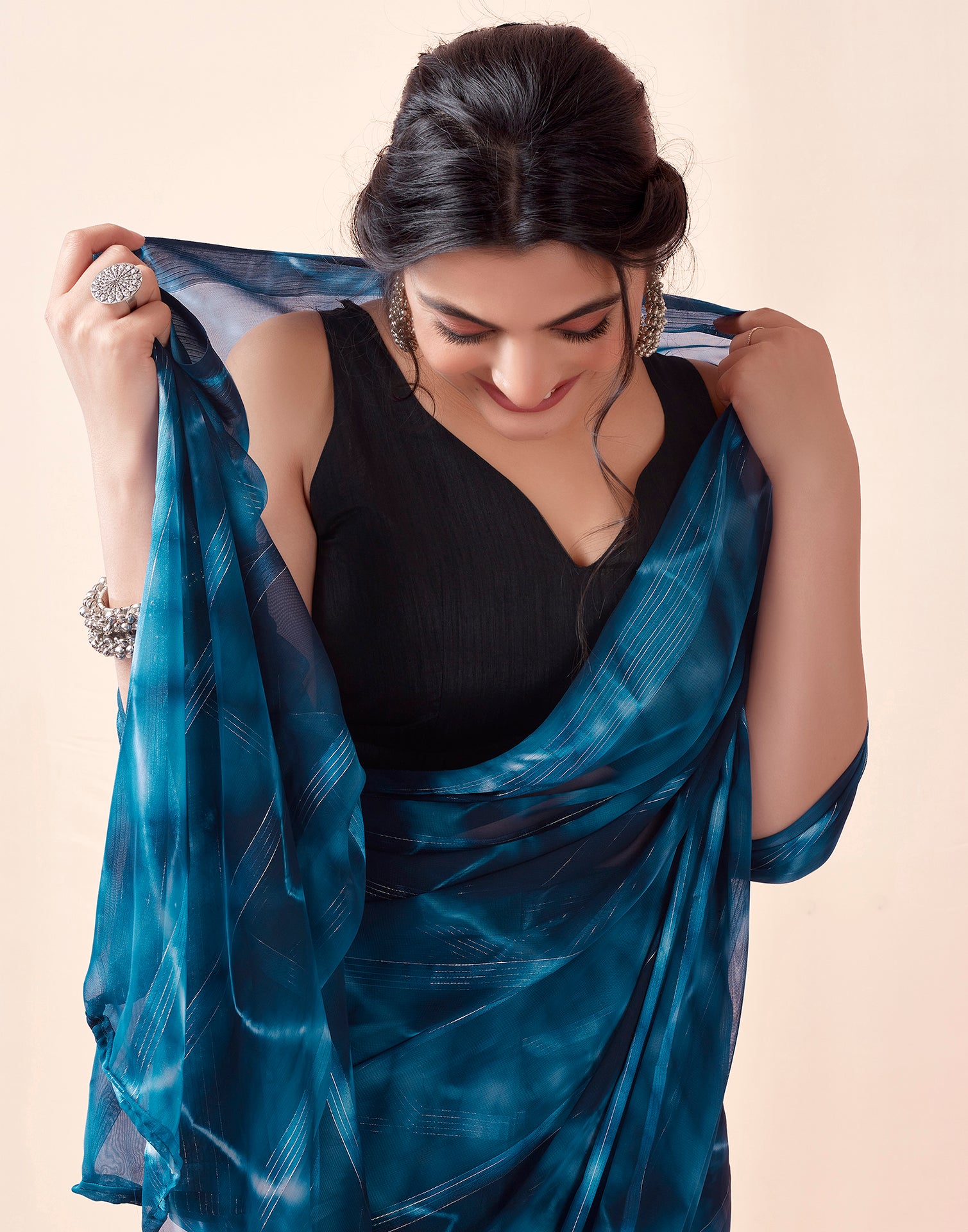 Ready to Wear Blue Georgette Printed Saree