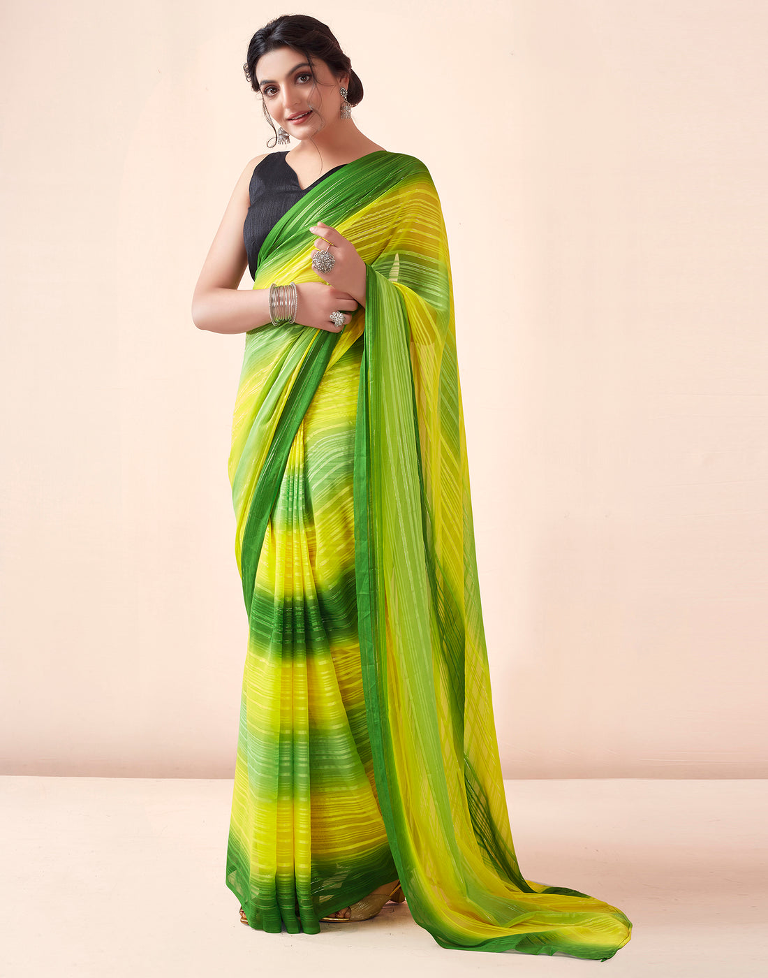 Ready to Wear Green Georgette Printed Saree