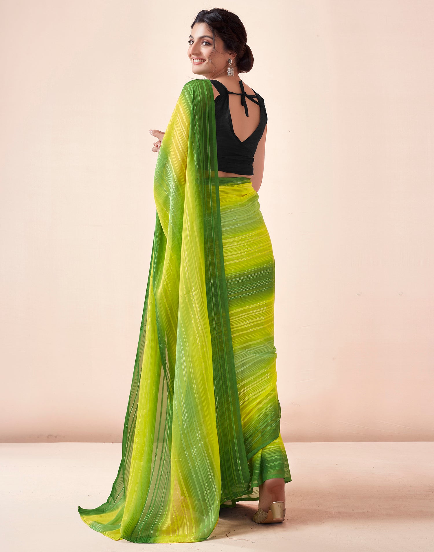 Ready to Wear Green Georgette Printed Saree