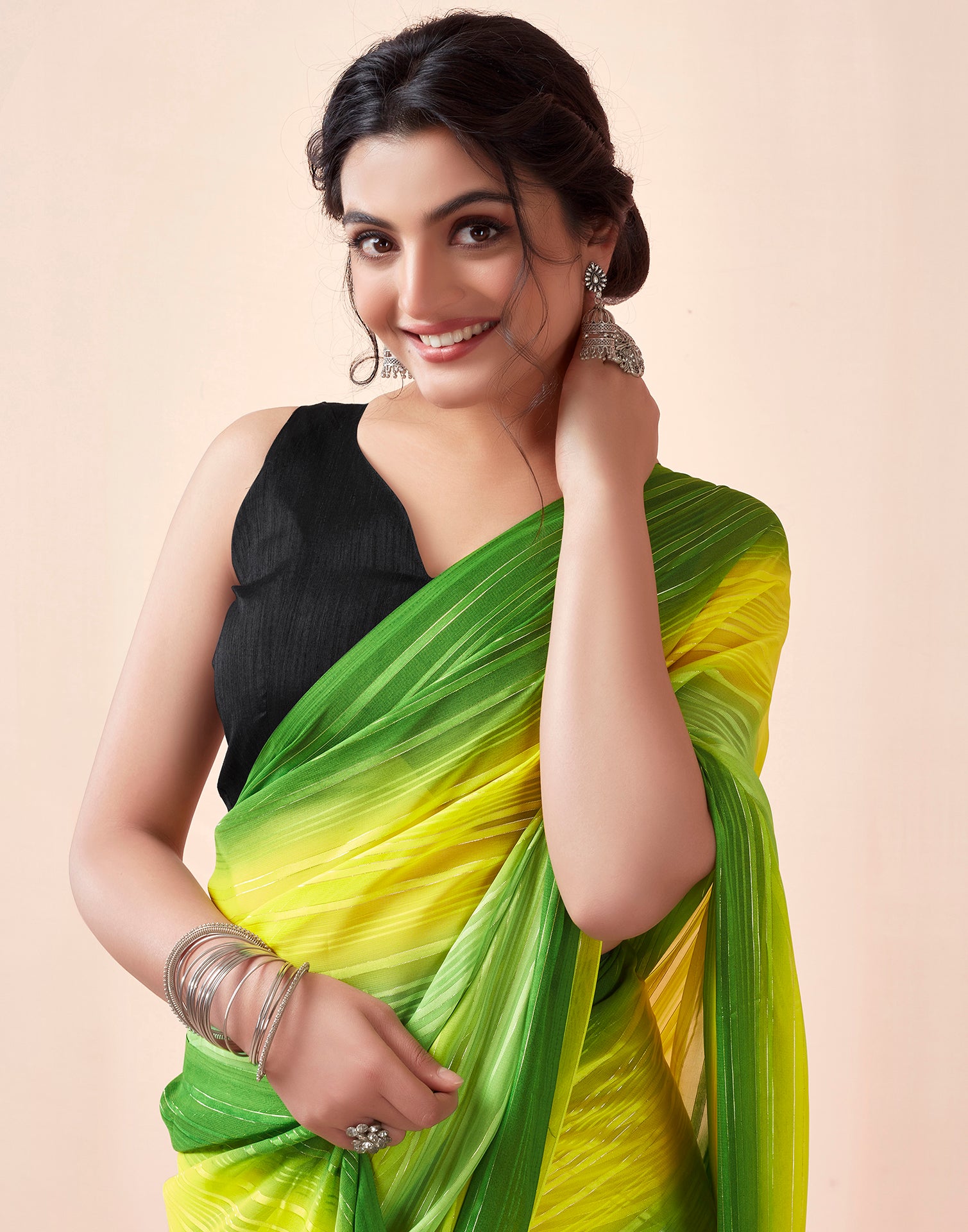 Ready to Wear Green Georgette Printed Saree