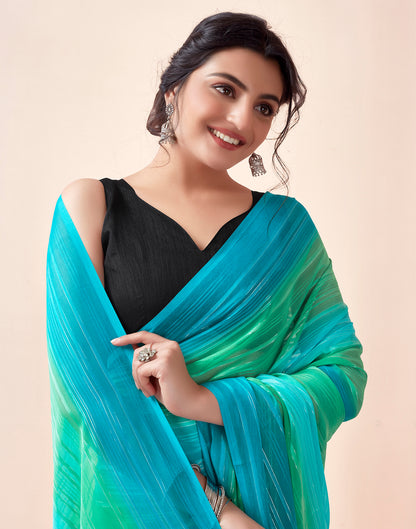 Ready to Wear Turquoise Georgette Printed Saree