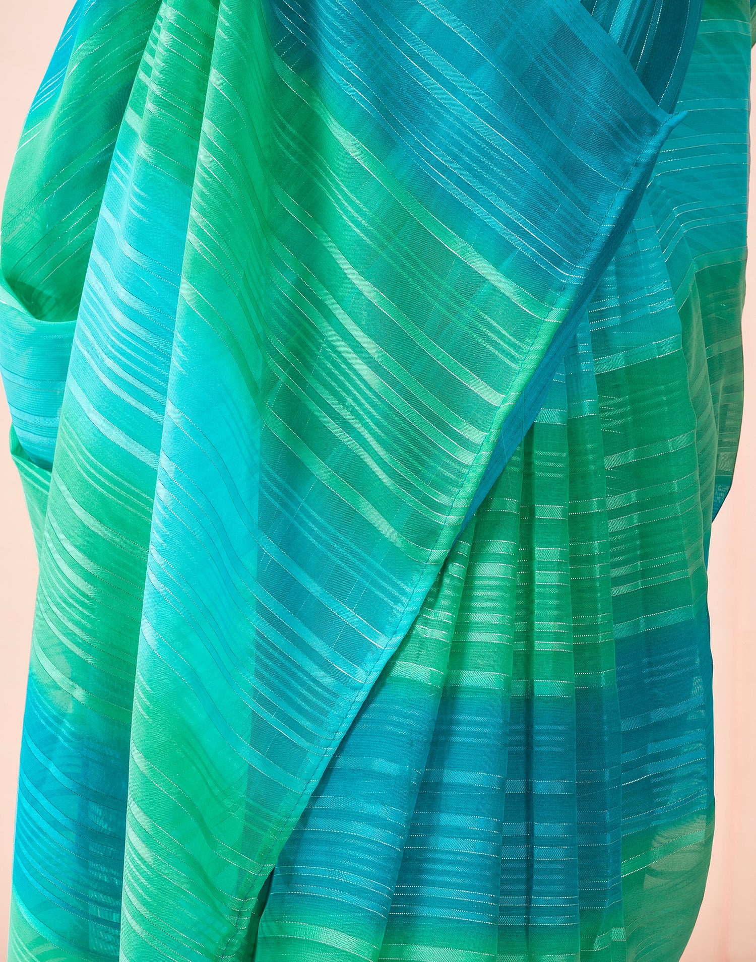 Ready to Wear Turquoise Georgette Printed Saree