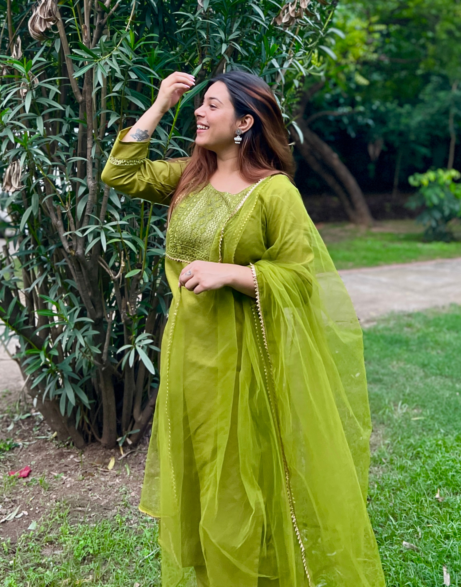 Parrot Green Sequence Straight Kurti With Pant And Dupatta | Leemboodi