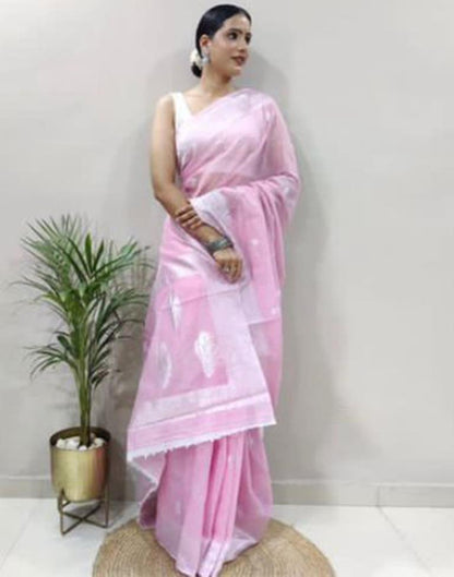 Pink Jacquard Cotton Saree