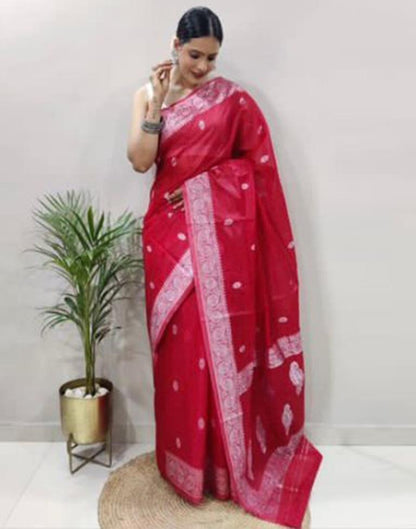 B1G1 Red Jacquard Cotton Saree