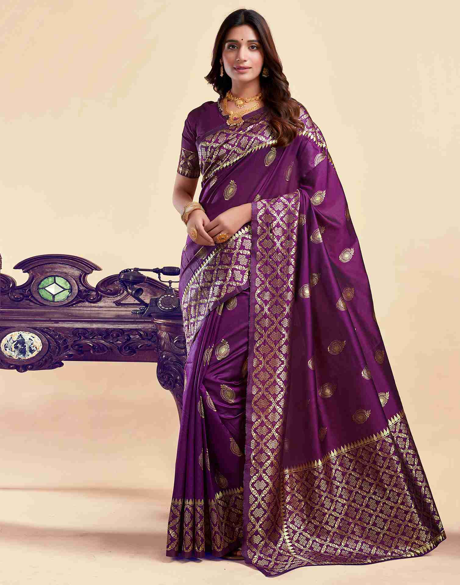 Dark Purple Silk Woven Saree