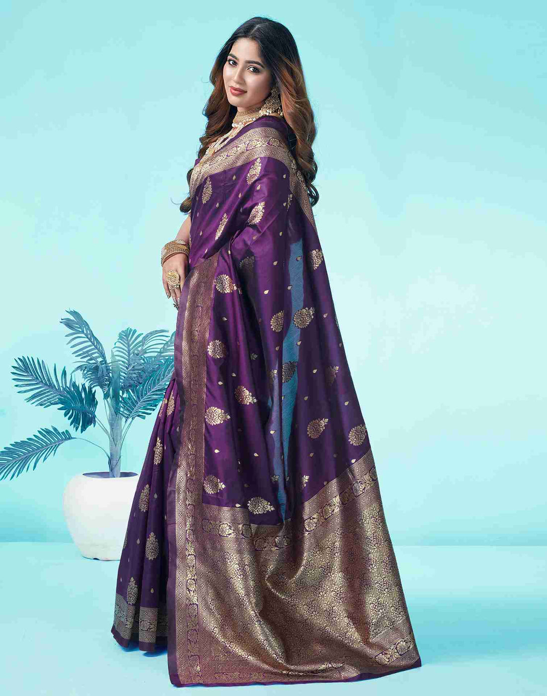 Dark Purple Jacquard Silk Saree