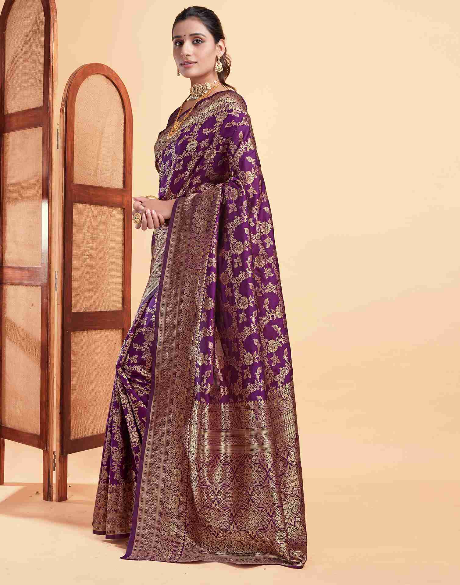 Deep Purple Silk Woven Saree