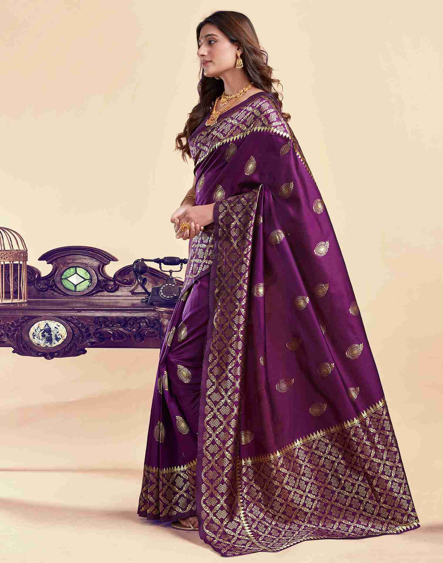 Dark Purple Silk Woven Saree