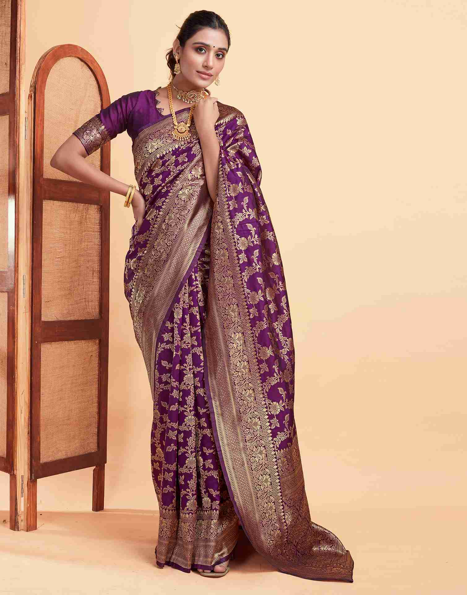 Deep Purple Silk Woven Saree