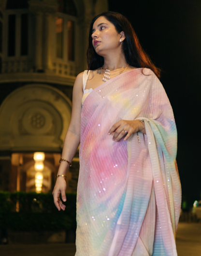 Multicoloured Sequence Pre-draped Saree | Leemboodi