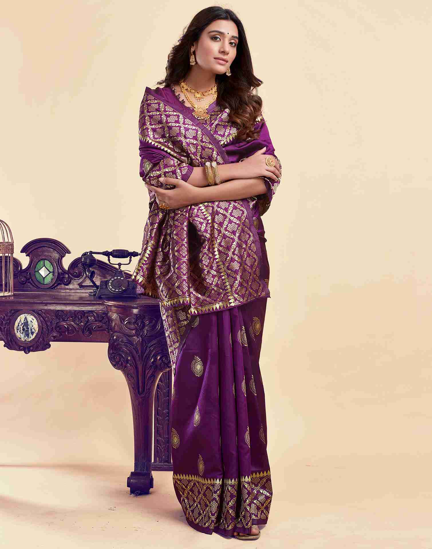 Dark Purple Silk Woven Saree