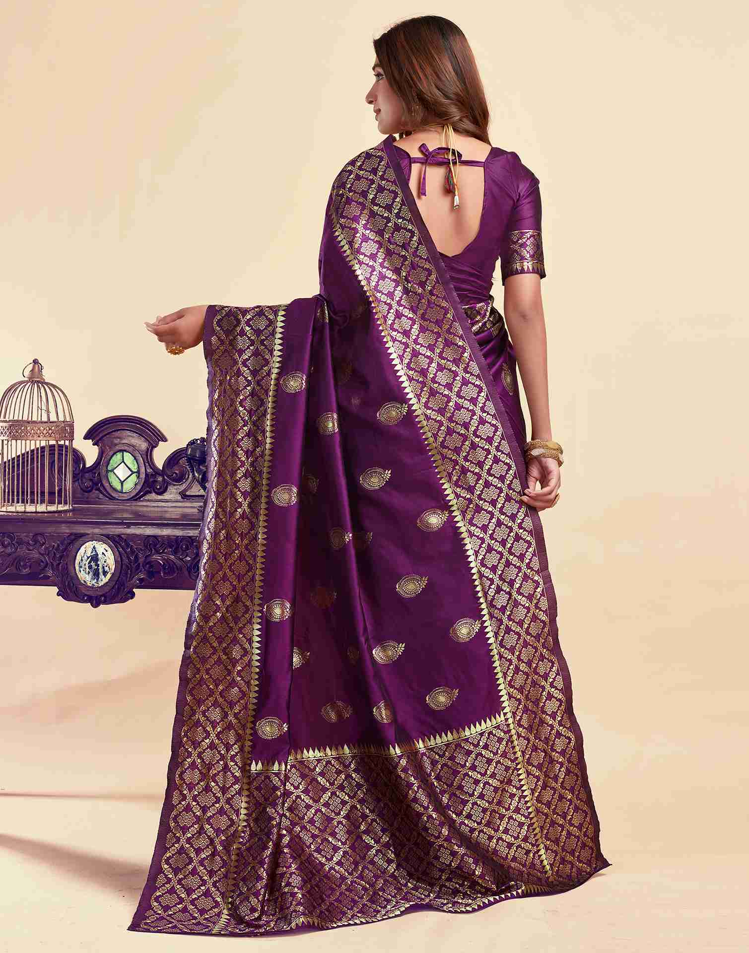 Dark Purple Silk Woven Saree