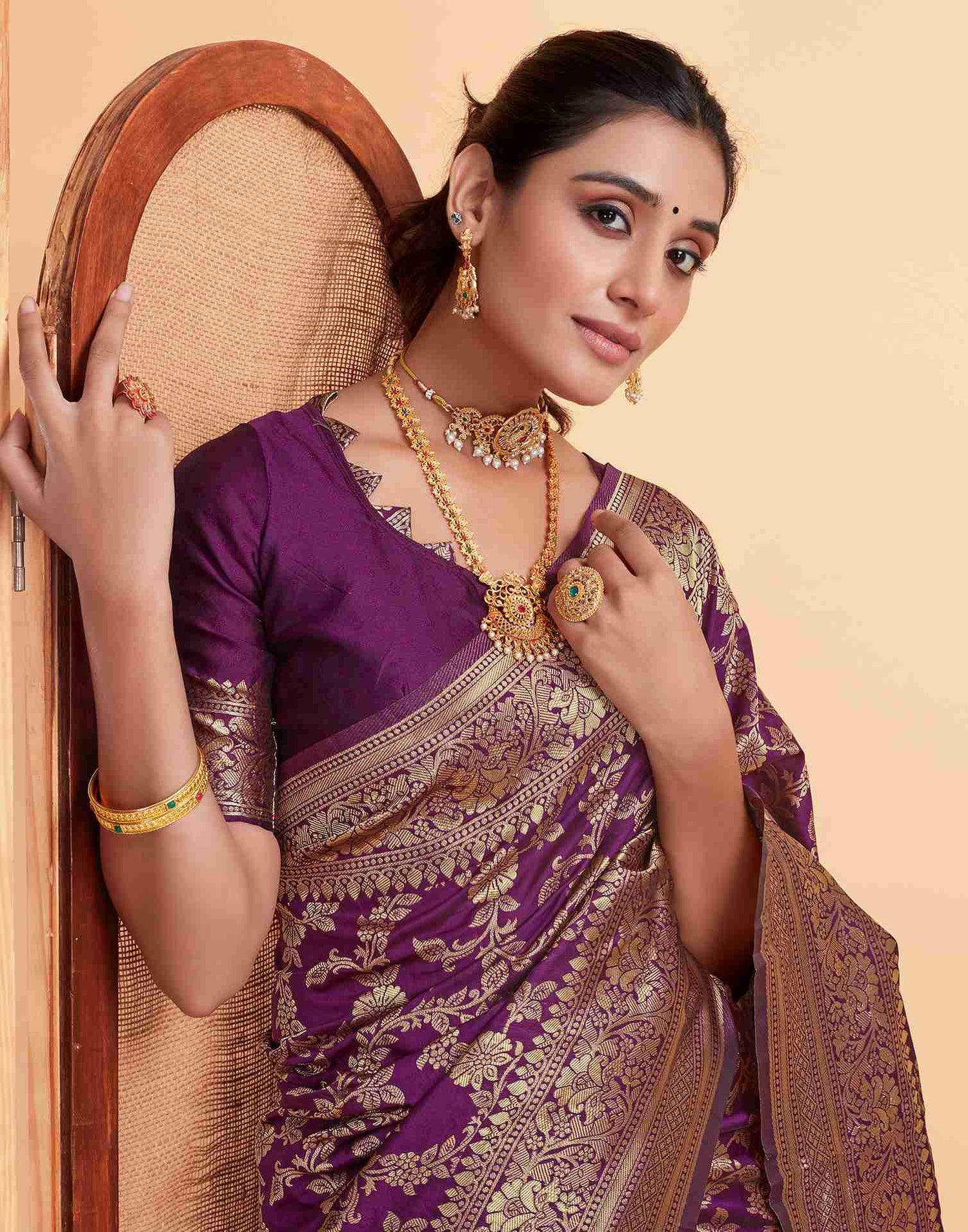 Deep Purple Silk Woven Saree