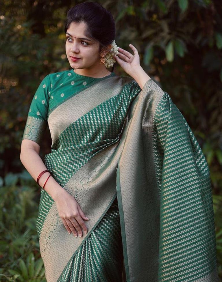 Bottle Green Kanjivaram Silk Woven Saree