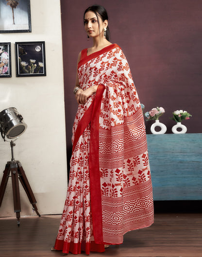 Beige Silk Printed Saree