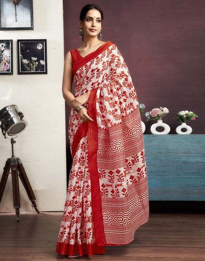 Beige Silk Printed Saree