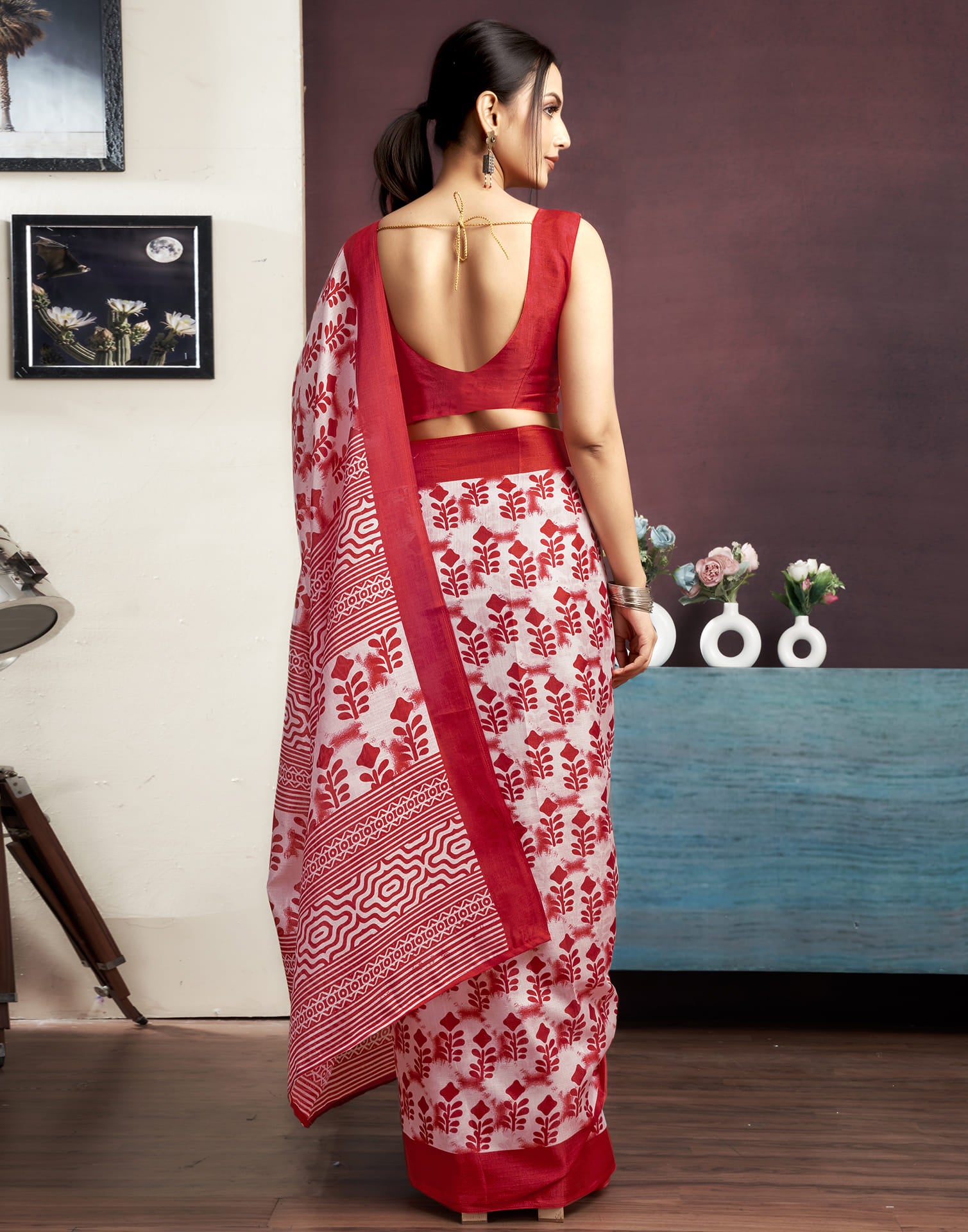 Beige Silk Printed Saree