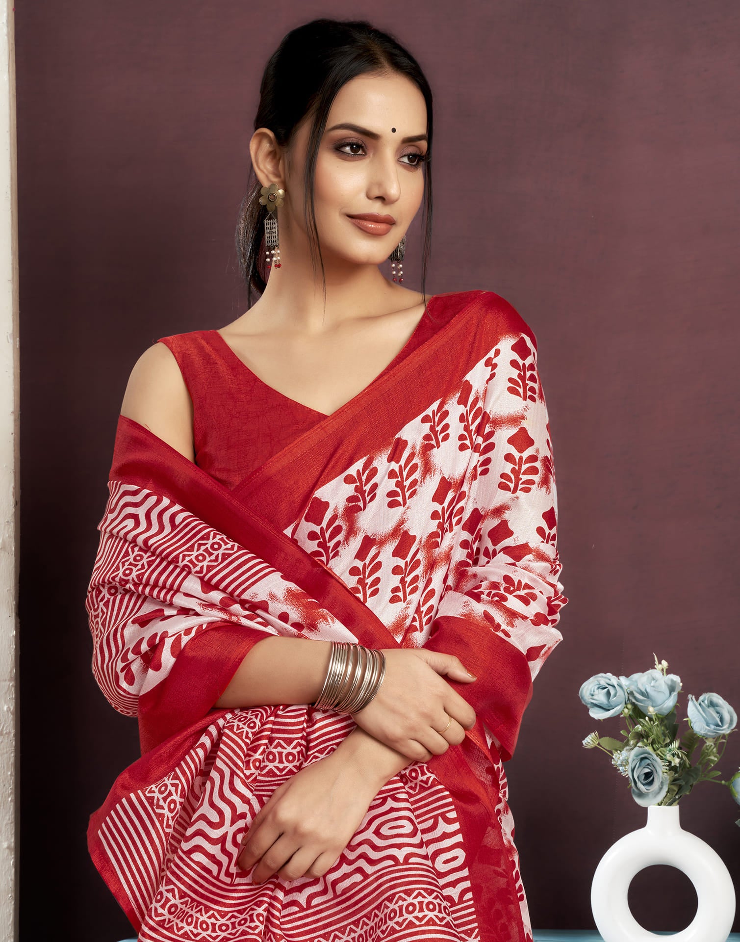 Beige Silk Printed Saree