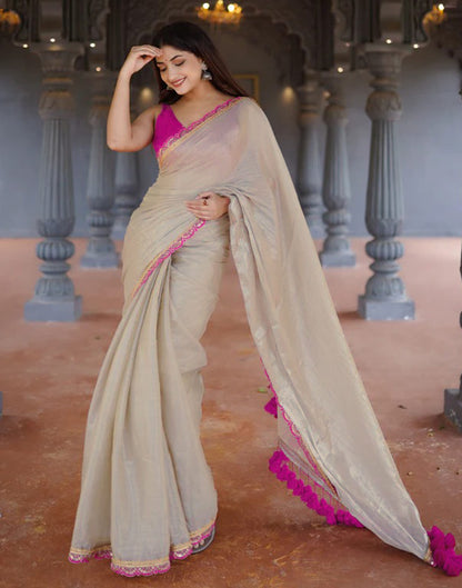 Beige Shimmer Dyed Solid Saree