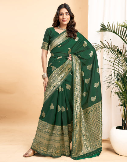 Green Silk Blend Woven Kanjivaram Saree