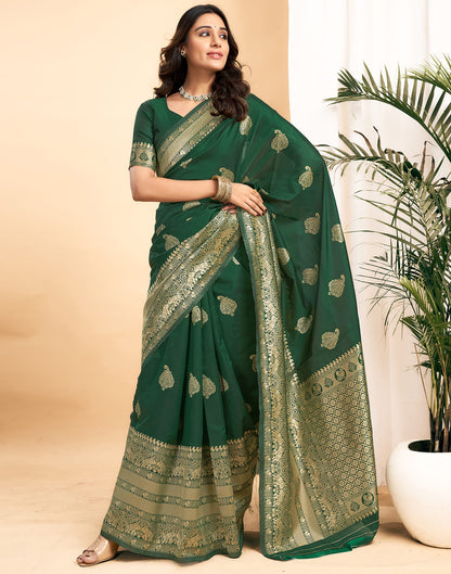 Green Silk Blend Woven Kanjivaram Saree