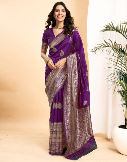 Purple Silk Blend Woven Kanjivaram Saree