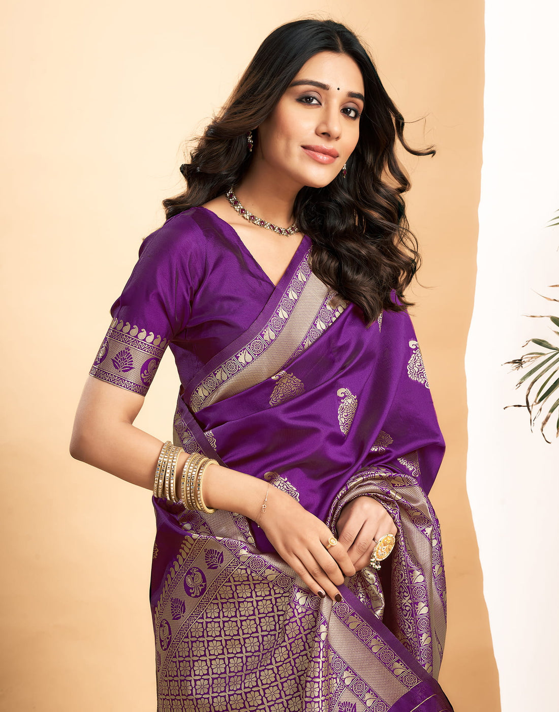 Purple Silk Blend Woven Kanjivaram Saree