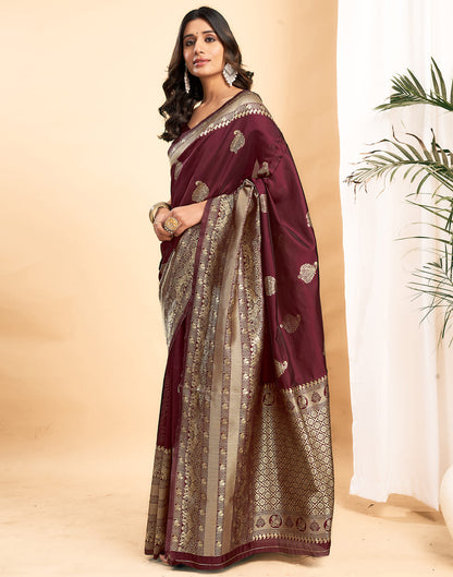 Maroon Silk Blend Woven Kanjivaram Saree