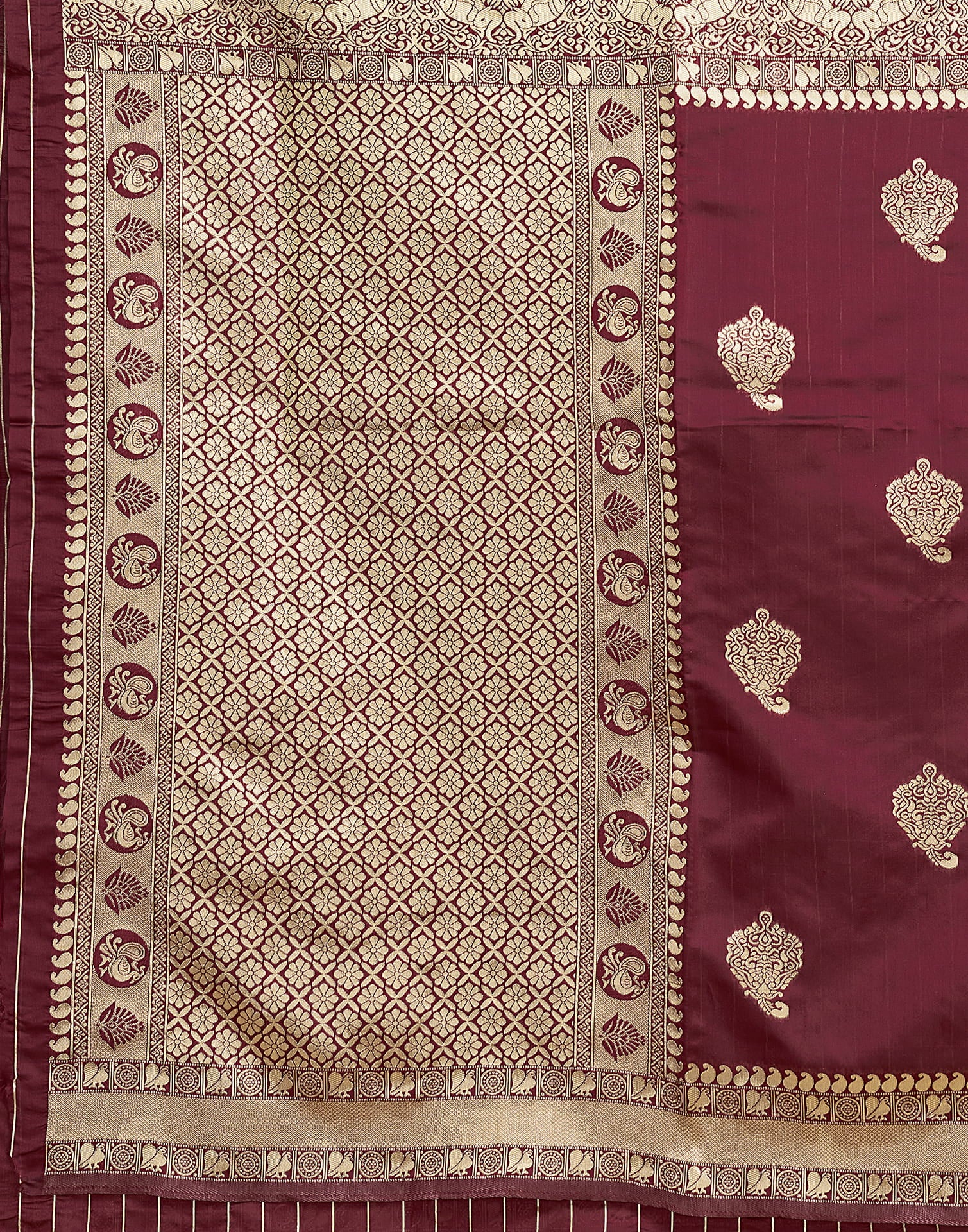 Maroon Silk Blend Woven Kanjivaram Saree