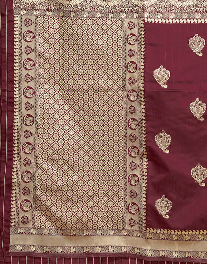 Maroon Silk Blend Woven Kanjivaram Saree