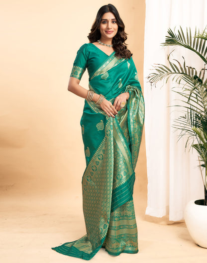 Green Silk Blend Woven Kanjivaram Saree