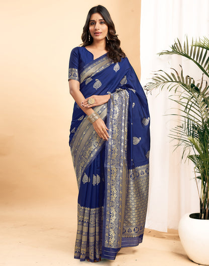 Blue Silk Blend Woven Kanjivaram Saree