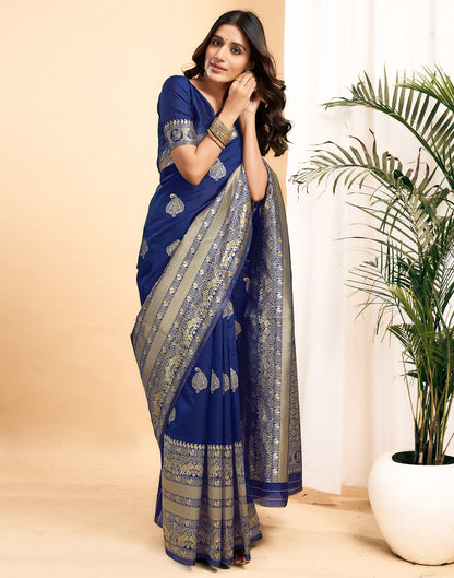 Blue Silk Blend Woven Kanjivaram Saree