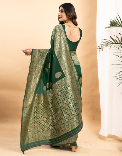 Green Silk Blend Woven Kanjivaram Saree