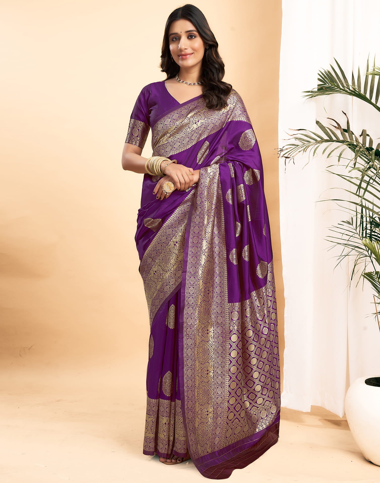 Purple Silk Blend Woven Kanjivaram Saree