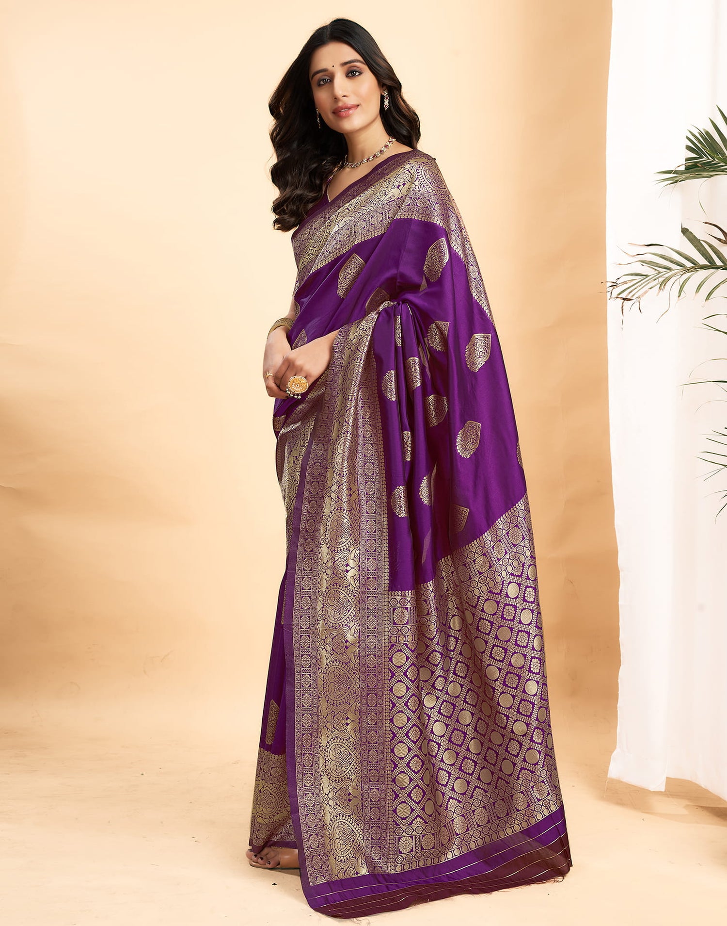 Purple Silk Blend Woven Kanjivaram Saree