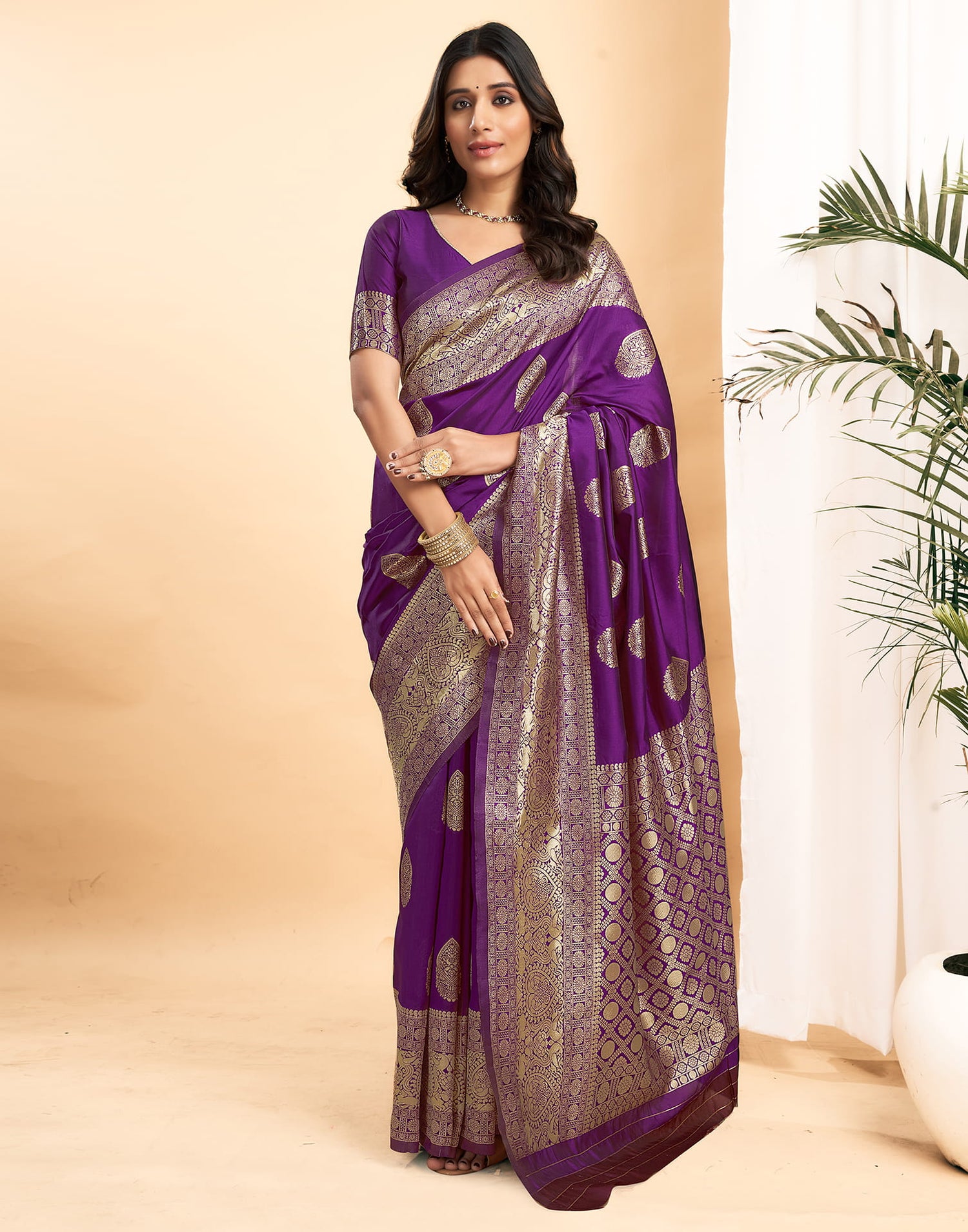 Purple Silk Blend Woven Kanjivaram Saree