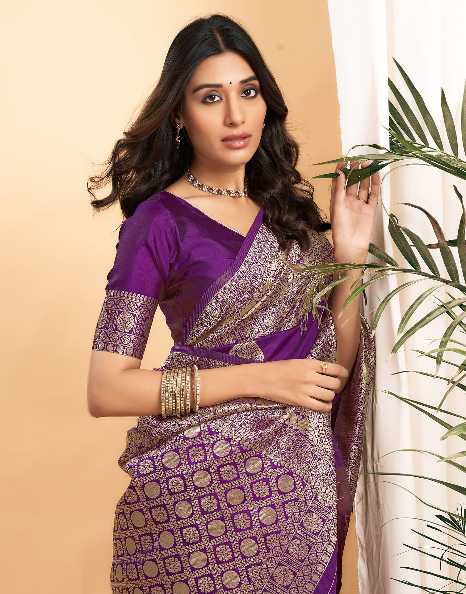 Purple Silk Blend Woven Kanjivaram Saree