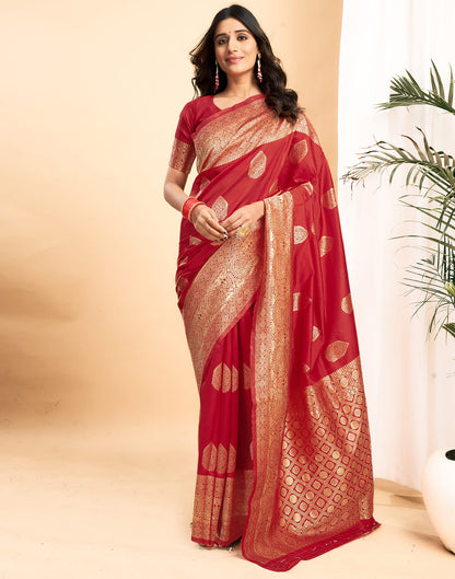 Red Silk Blend Woven Kanjivaram Saree